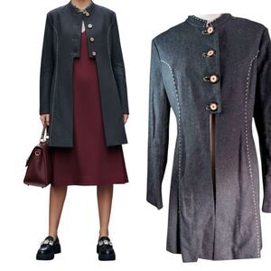 Unique Anthropologie spring coat whitestich accents size 8 Medium wool blend